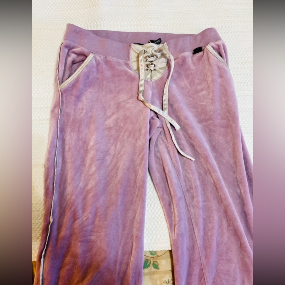 Purple Pink Velvet Velour Lace Up Pants - Picture 2 of 4